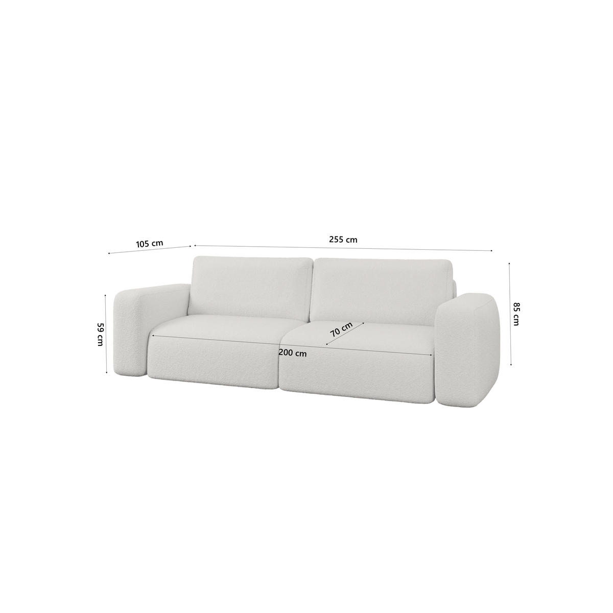 SOFA TALW mit Schlaffunktion, Hellgrau - Hellgrau, Textil (255/85/105cm) - Fedve