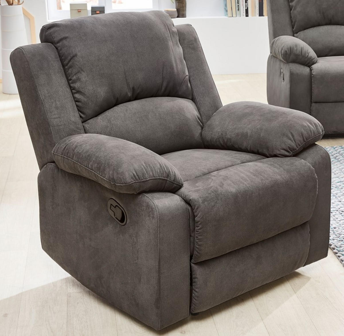 RELAX-FERNSEHSESSEL Federkern, Liegefunktion verstellbar durch halbautomatische Relaxfunktion B97/T87/H97 cm, Mikrofaser Vintage Anthrazit / 15129 - Anthrazit/Schwarz, Textil (97/97/87cm) - luma-home