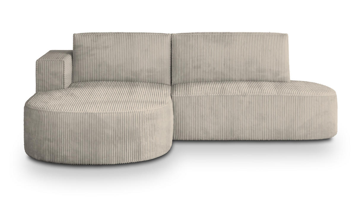 ECKSOFA CORTIO P L-S Creme Kordstoff mit Schlaffunktion - Creme, Holz (265/174cm) - MASSENO