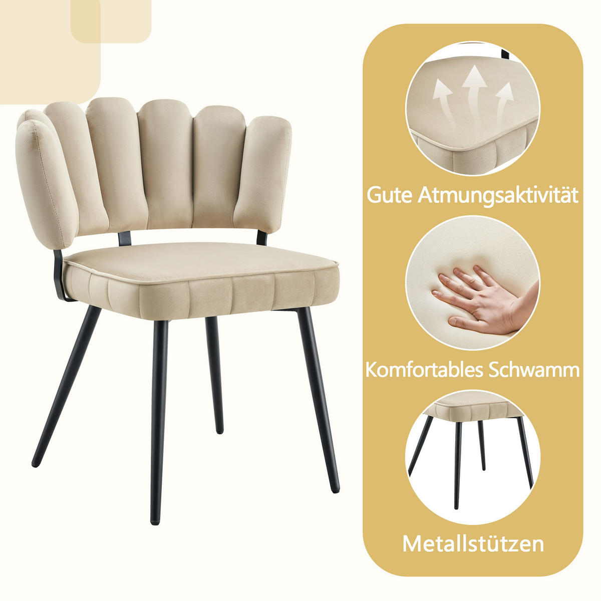 ESSGRUPPE DE-39428 5-teilig, mit doppelter Ablage und 4 Stühlen Hellbraun - Hellbraun, Metall (107/75/107cm) - ComfortXL