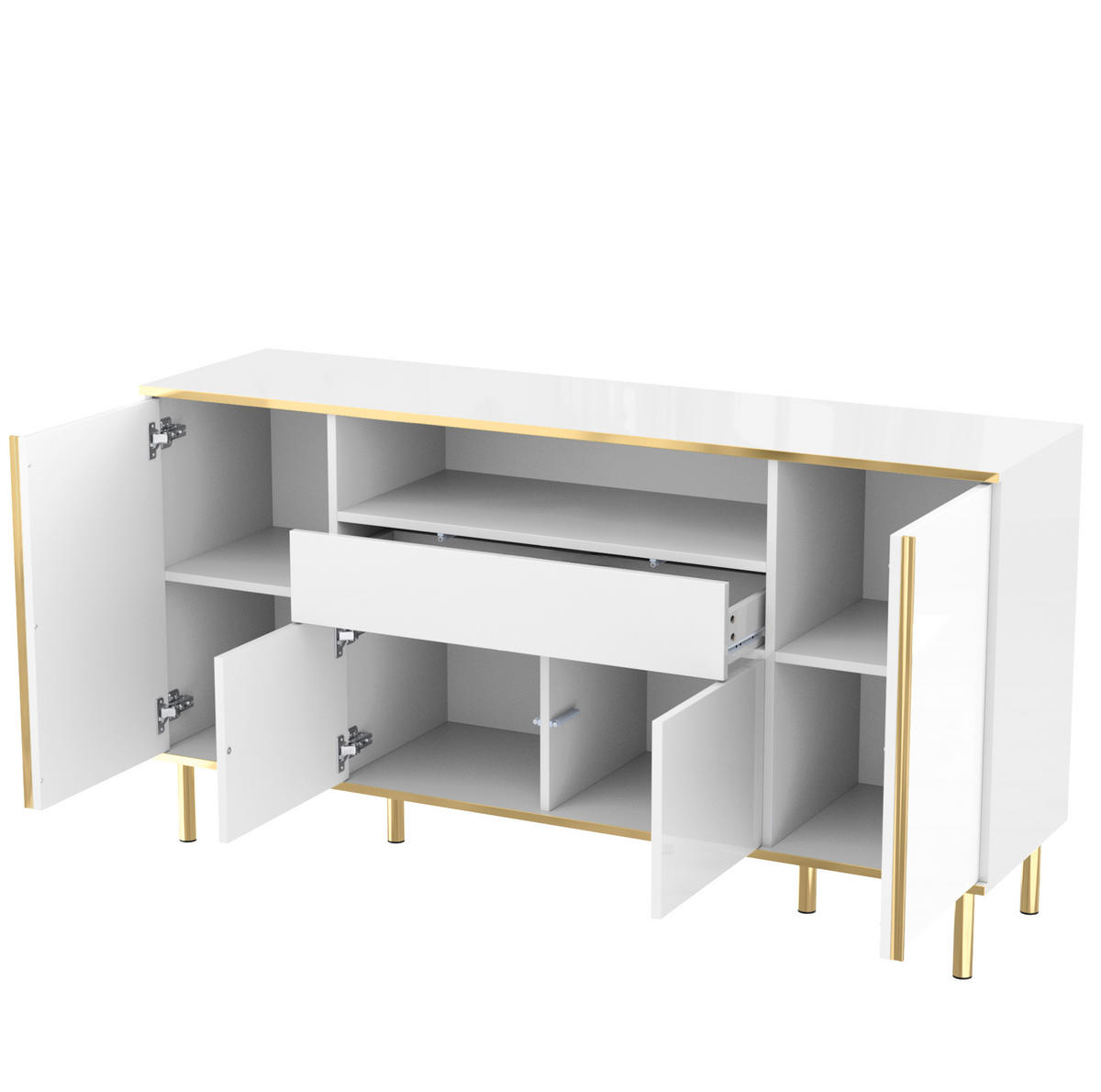 SIDEBOARD mit LED 150x40x80 cm Weiß Hochglanz - Weiß, Holzwerkstoff (150/80/40cm) - Meubliv