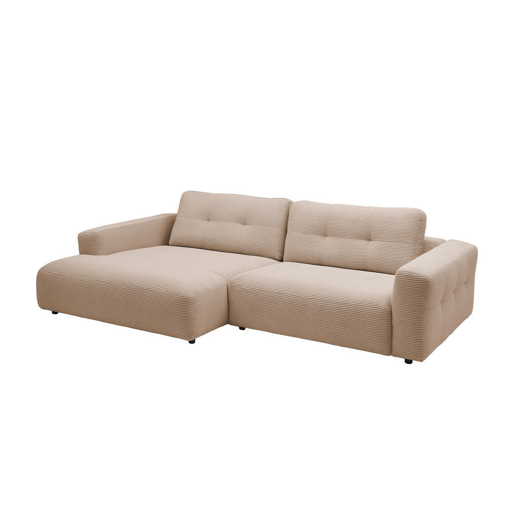 Thumbnail - Kawola Ecksofa, Taupe, Schwarz, Textil, Echtholz, 3-Sitzer, Füllung: Kaltschaum, Ottomane links, L-Form, 276x167 cm, Woh...