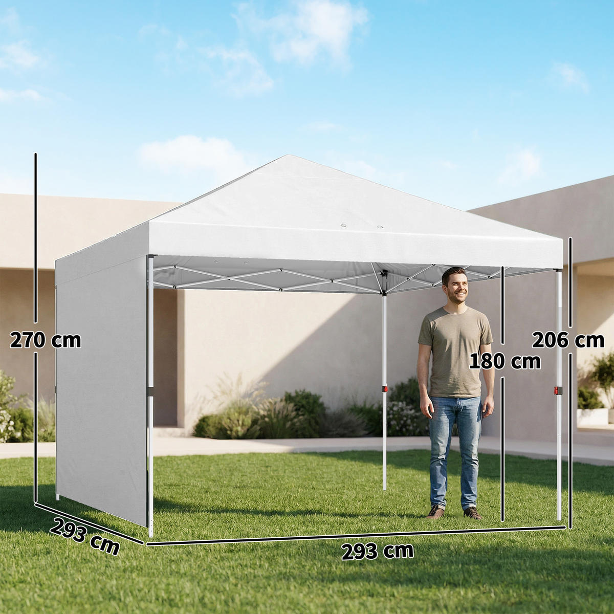 PAVILLON,POP-UP-FALTZELT UPF 50+, höhenverstellbar, 3x3 m ,Weiß - Weiß, Metall (293/270/293cm) - Vallsero