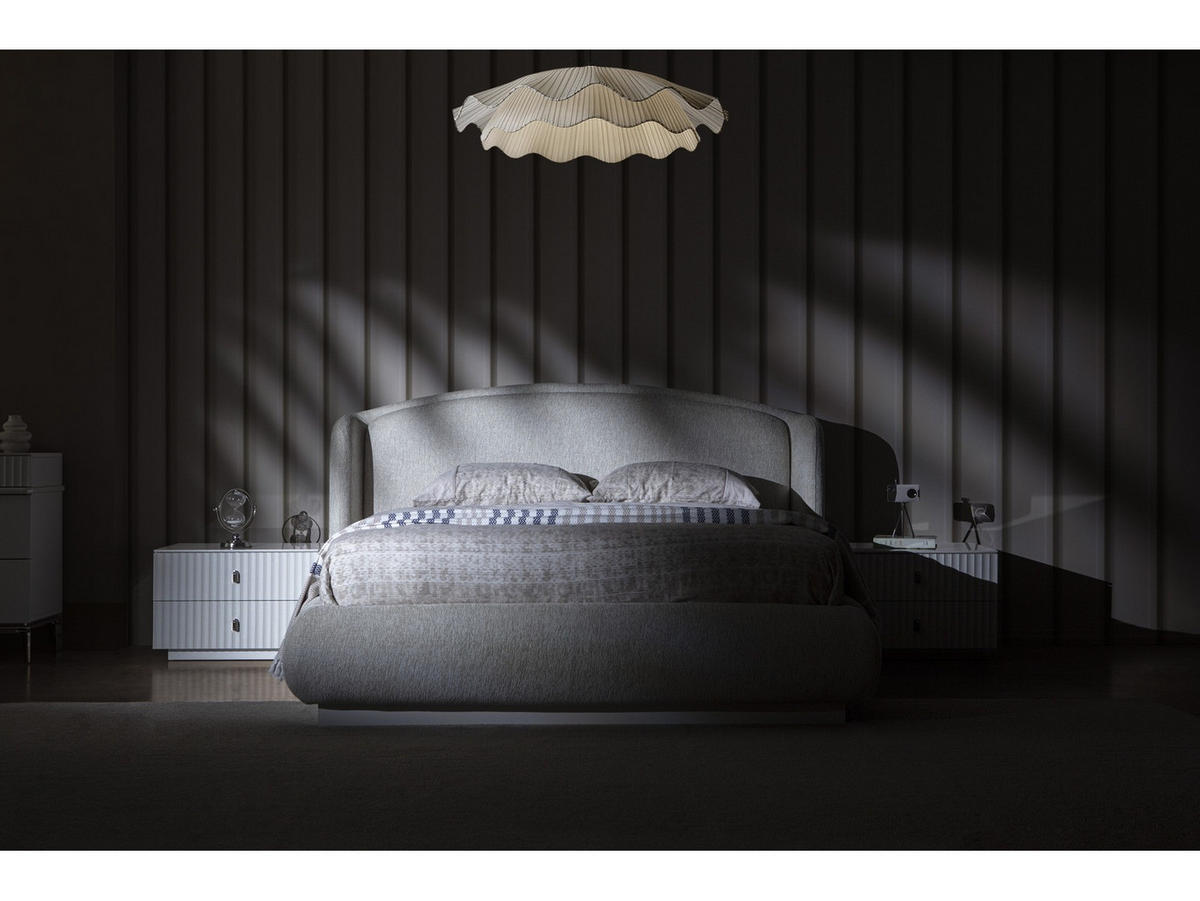 BETTANLAGE BRONZ Schlafzimmer-Set, 5-teilig, Beige, Bett mit Kopfteil, 2 Nachttische, Kleiderschrank und Kommode - Beige, Leder/Holzwerkstoff (160/200cm) - Villa Möbel