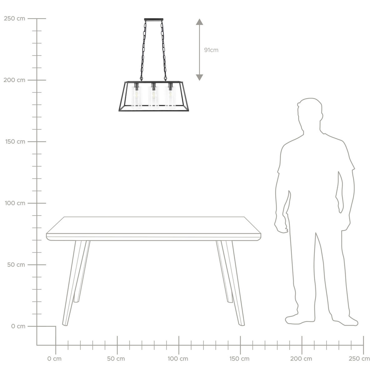HÄNGELEUCHTE Muger 25/60/117 cm - Schwarz, Metall (25/60/117cm) - Beliani