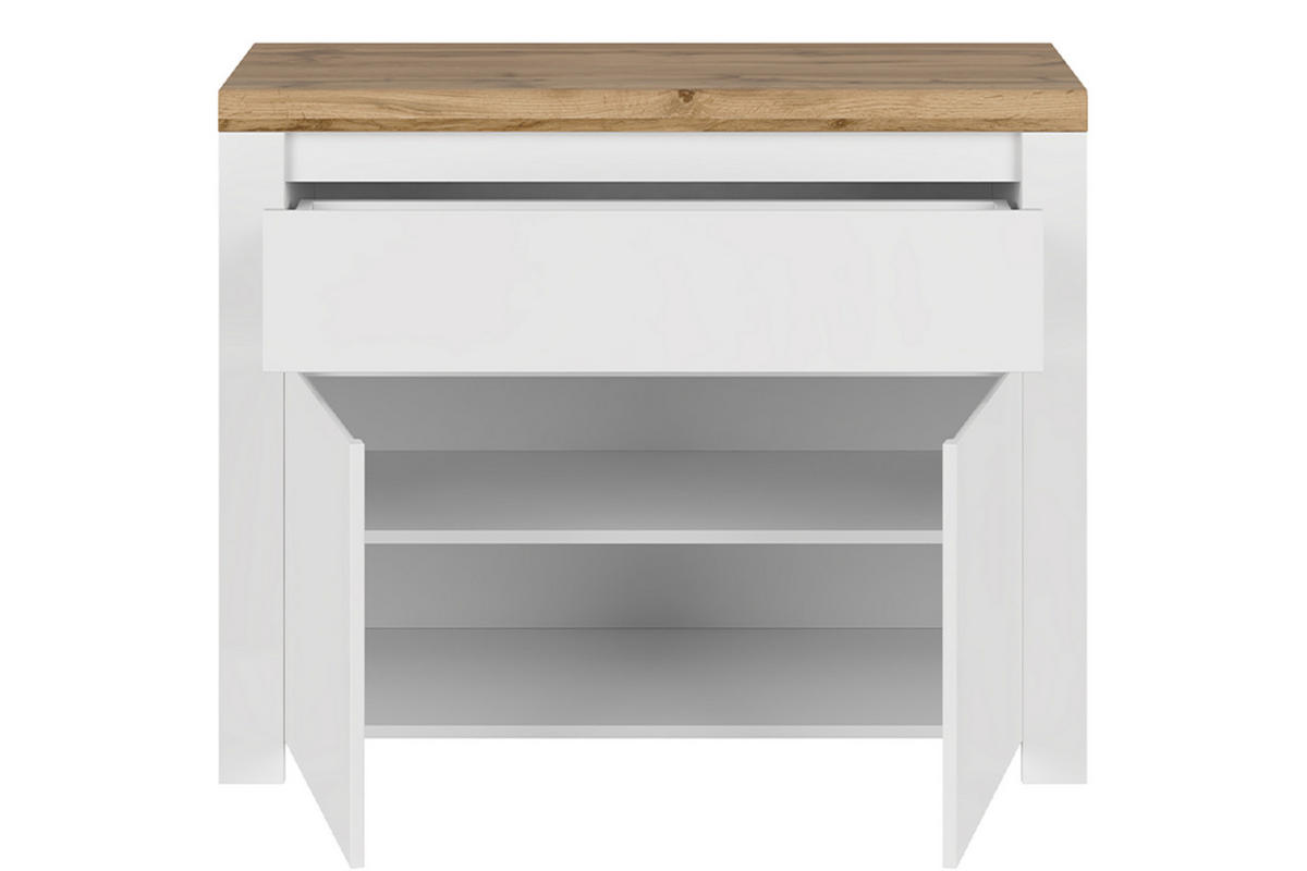 KOMMODE DAMINO mit Türen und Schublade, weiß - Eiche Wotan/Weiß, Holz (106/85/42cm) - KONSIMO®