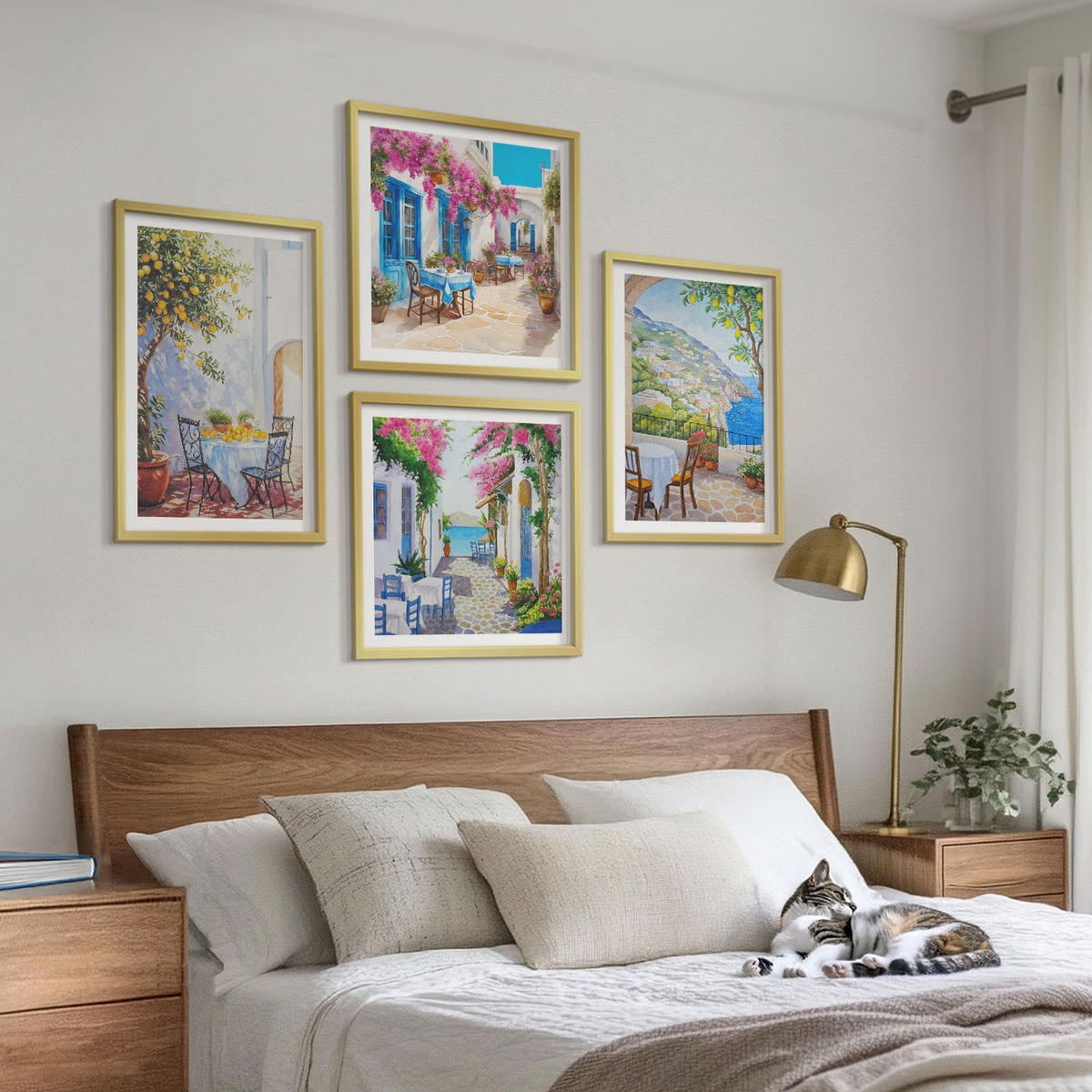 WANDBILDER 4er Set - 50x50 cm & 40x60 cm Goldrahmen - Charmante Straßen mit Pflanzen - Goldfarben, Kunststoff (50/50cm) - ArtPrintCave