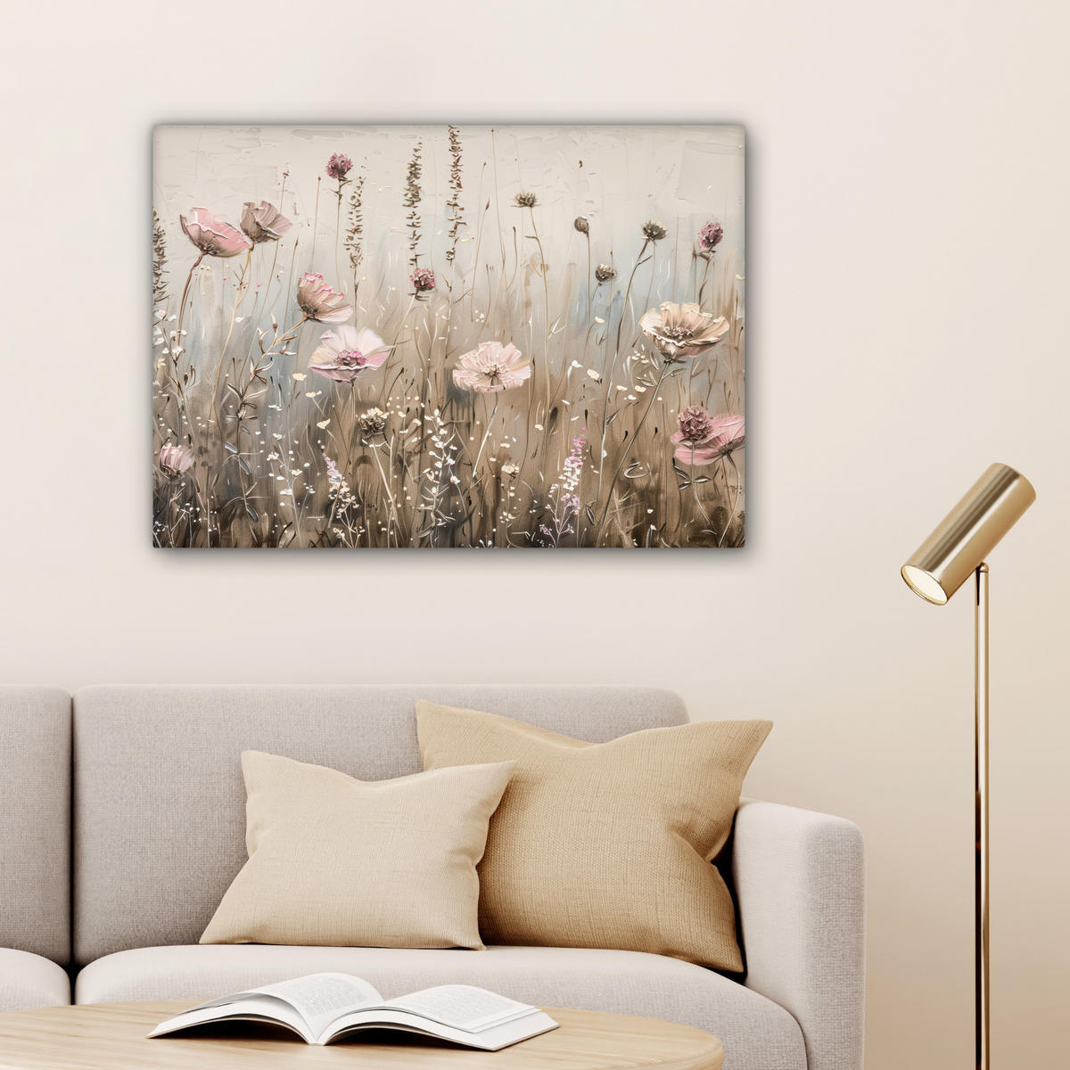 LEINWANDBILD Blumen - Rosa - Modern - Beige Wandbilder 80x60 cm - Beige, Textil (80/60cm) - MuchoWow