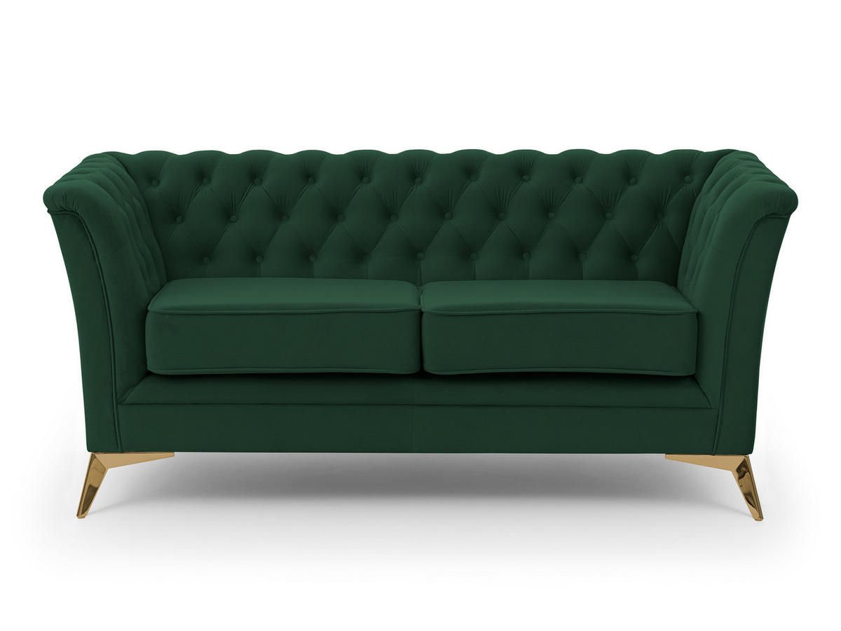 CHESTERFIELD-SOFA 2-sitzer Whitby Flaschengrün Samt mit goldenen Füßen - Dunkelgrün/Goldfarben, Holz/Textil (175/78/82cm) - S-Style Möbel