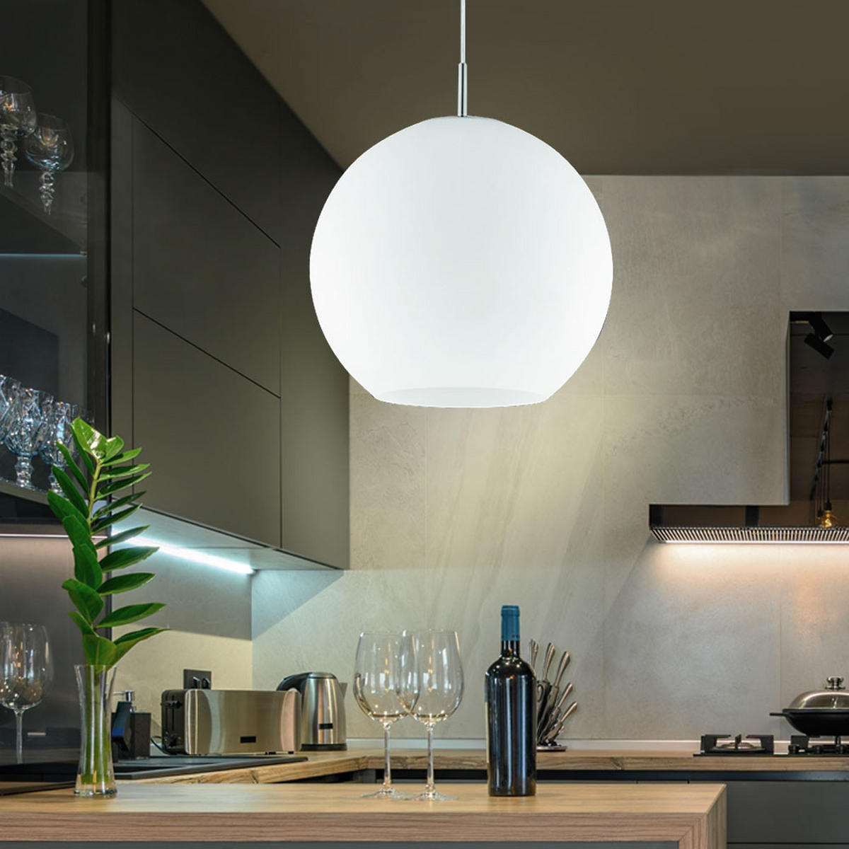 HÄNGELEUCHTE Glas Nickel Weiß MOON - Weiß, Glas (30/30/150cm)