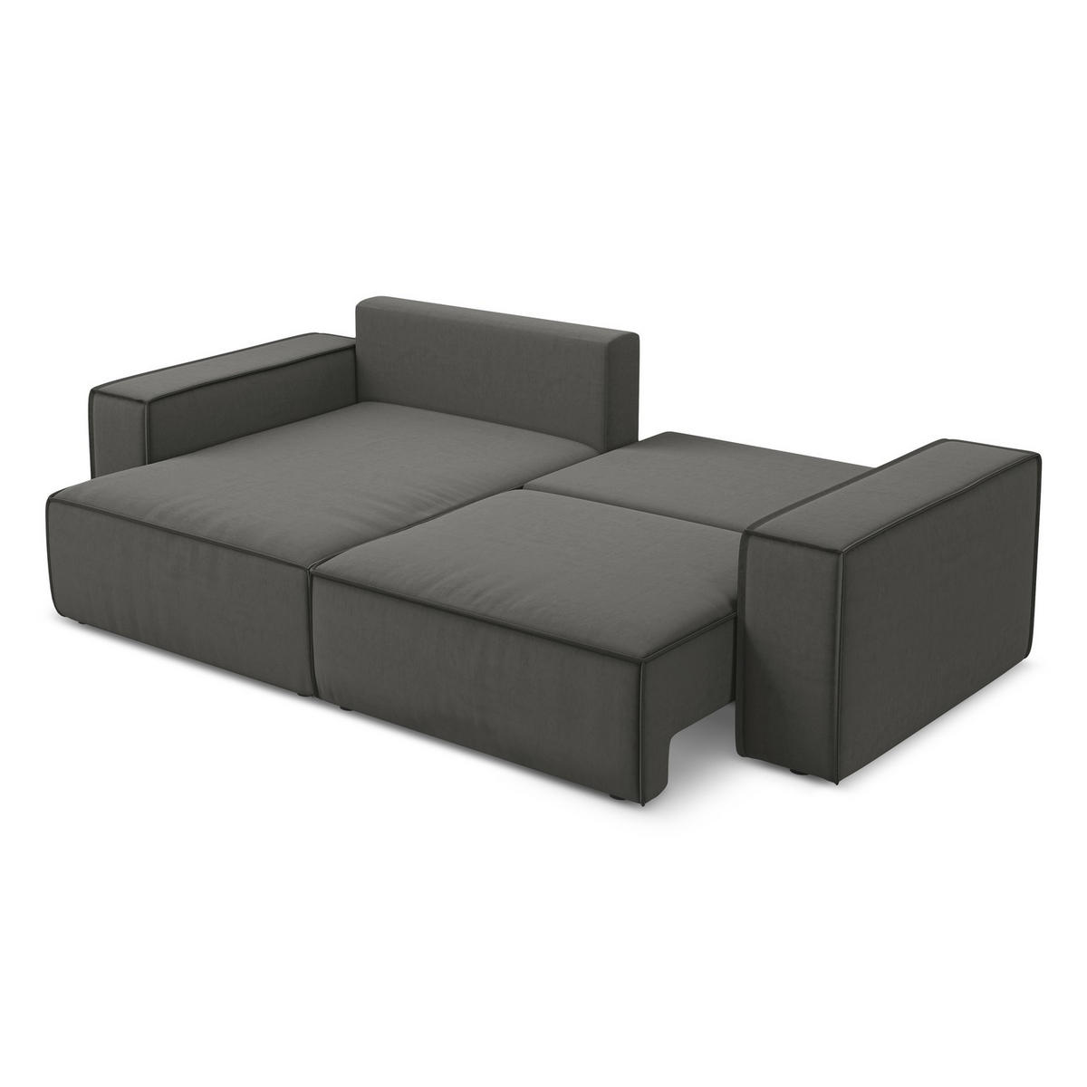 ECKSOFA mit Schlaffunktion Samt Stoff Grau - Dunkelgrau/Schwarz, Kunststoff/Textil (148/257cm) - LaMiaSofa