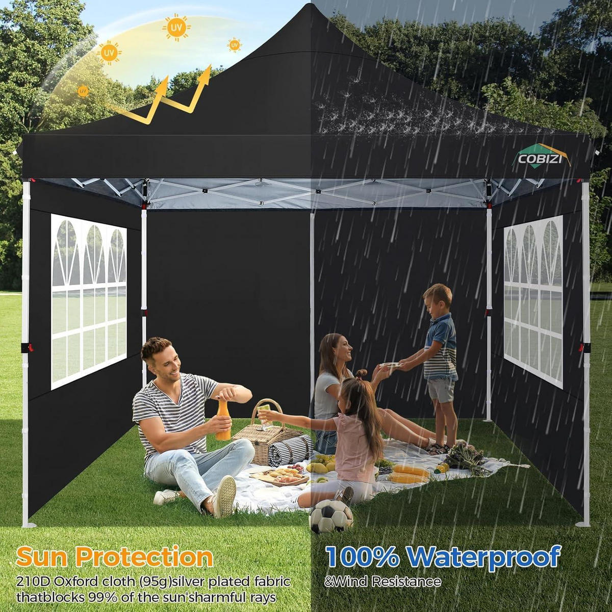 FALTPAVILLON 3x3m mit 4 Seitenwänden Schwarz - Schwarz, Textil (299.7/315/299.7cm)