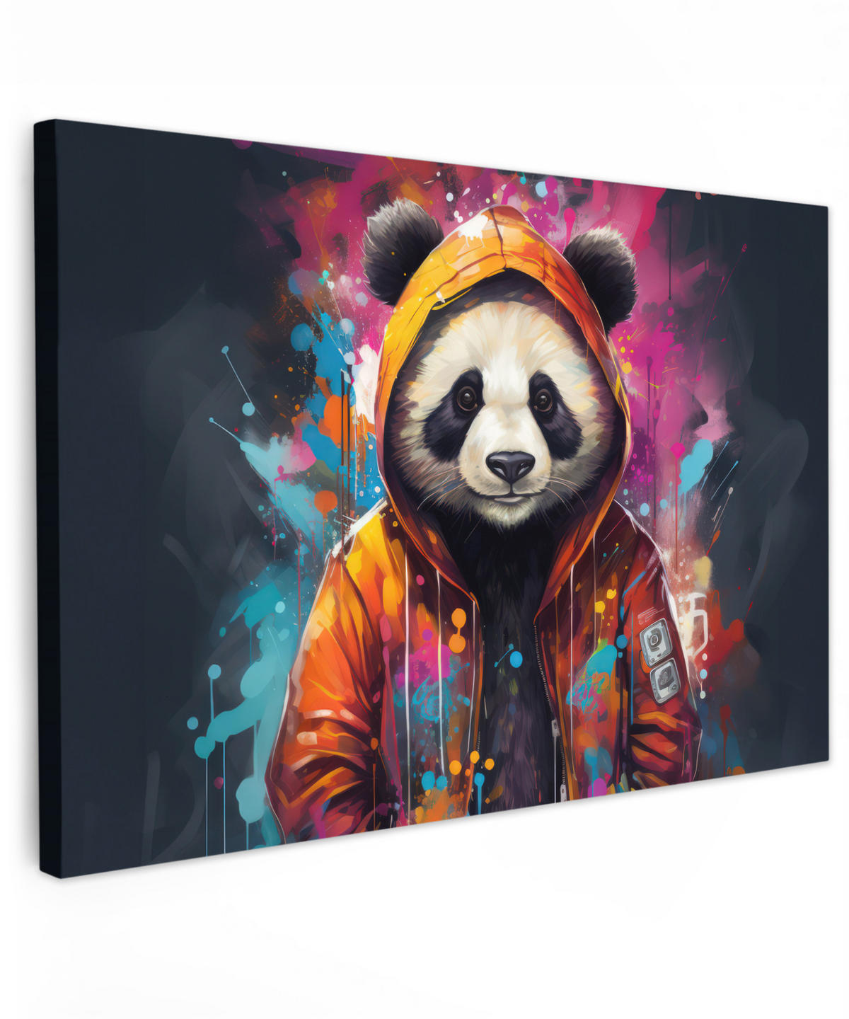 LEINWANDBILD Panda - Jacke - Graffiti - Orange XXL 150x100 cm - Orange, Textil (150/100cm) - MuchoWow