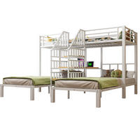 ETAGENBETT 90/200 cm mit 3 Schlafplätzen, LED, USB, Steckdose und Schreibtisch aus Metall/MDF, Weiß - Weiß, Metall (90/200cm) - Redom