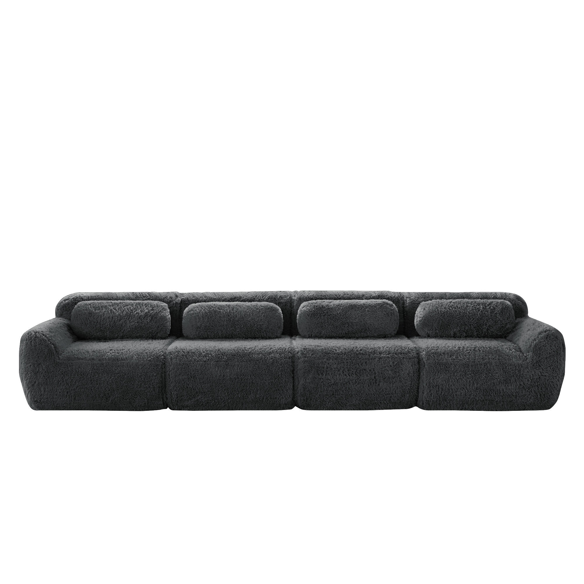 4-SITZER SOFA Plüsch Grau mit Kissen - Grau, Textil (378/73/104cm) - WISHDOR