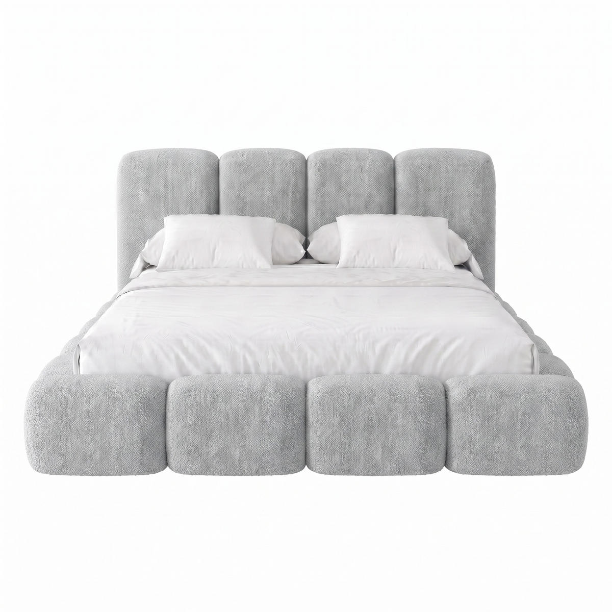 POLSTERBETT SUENO MAXI 180x200 cm in Hellgrau, gepolstertes Kopfteil, Metalllattenrost, Bettkasten, Chenille-Stoff - Hellgrau/Naturfarben, Holz/Textil (180/200cm) - Muffo