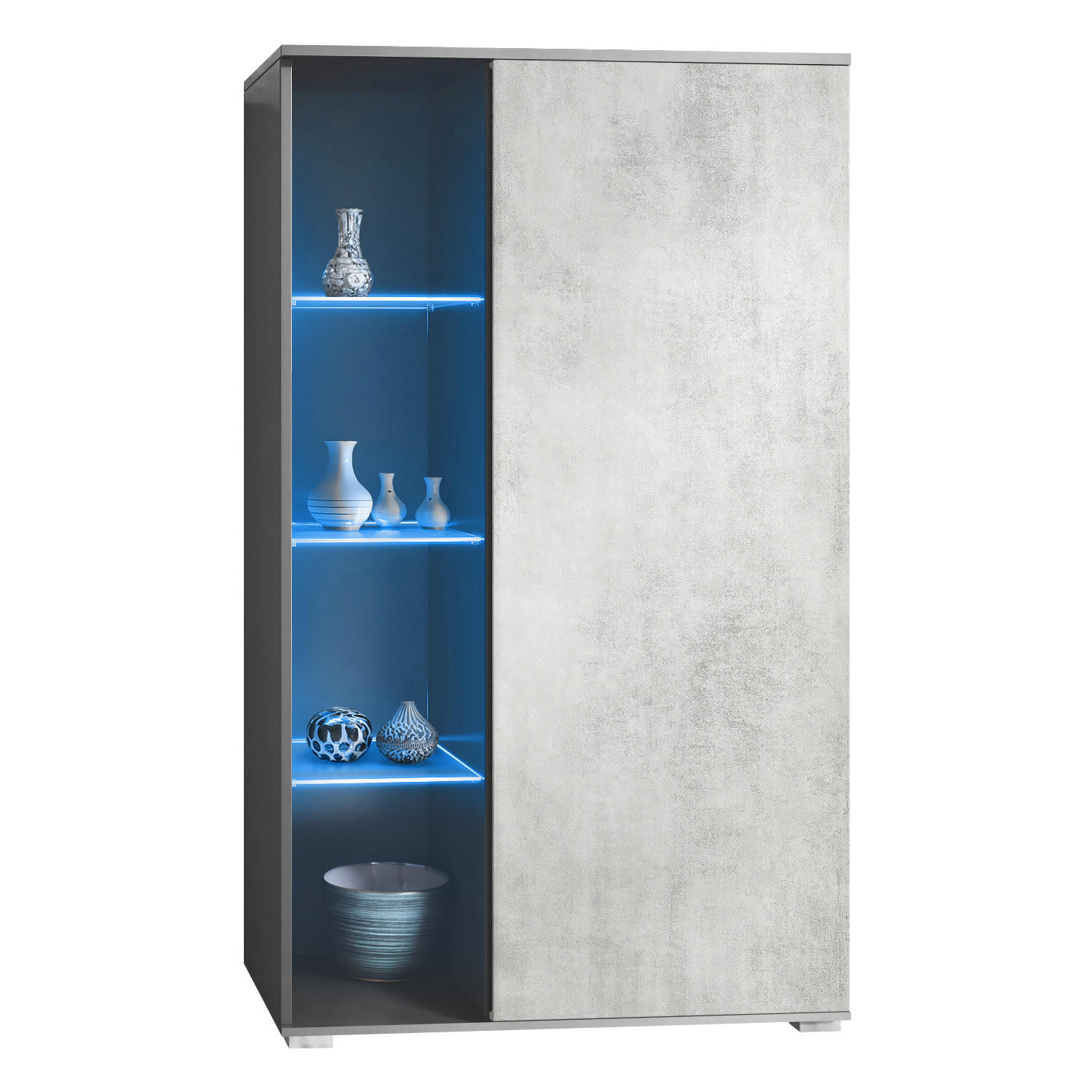 VITRINE Davos Beton Oxid Optik - Hellgrau, Holzwerkstoff (71.5/134/35cm) - Vladon