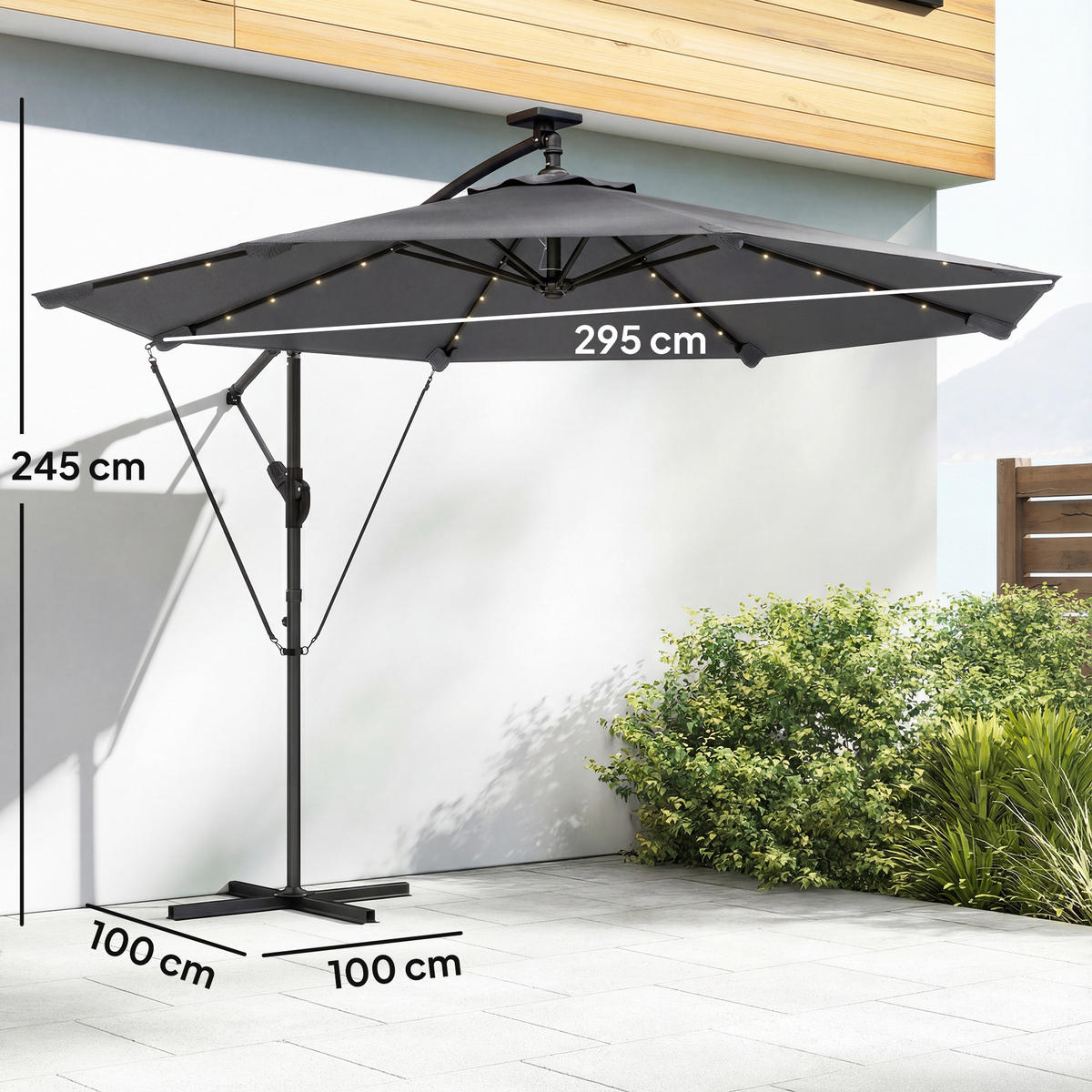 AMPELSCHIRM Ø295 cm DE-11587 mit Solar-LED & UV50+ Grau - Dunkelgrau, Metall (295/330cm) - ComfortXL