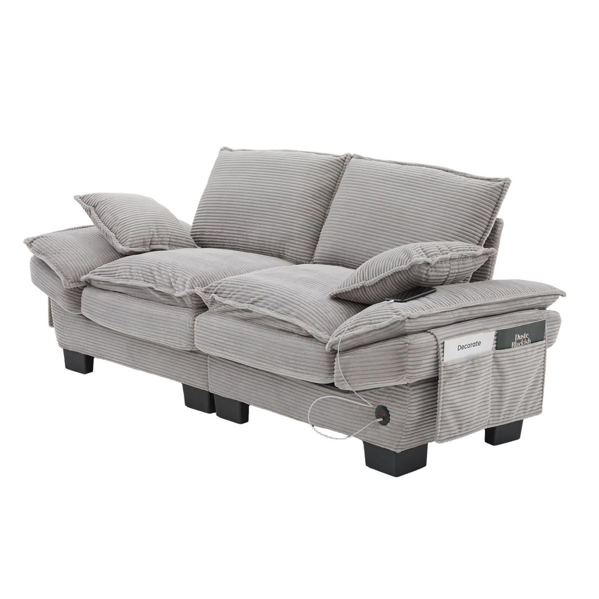 SOFA 2-Sitzer mit USB-C ca. 190 x 73 x 84 cm Cord Hellgrau - Hellgrau, Kunststoff (73/84/190cm) - Meubliv