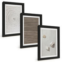 BILDER SET 3er Set - 20x30 cm Schwarzer Rahmen - Natürliche Texturen Holz Stein - Schwarz, Kunststoff (20/30cm) - TULUP