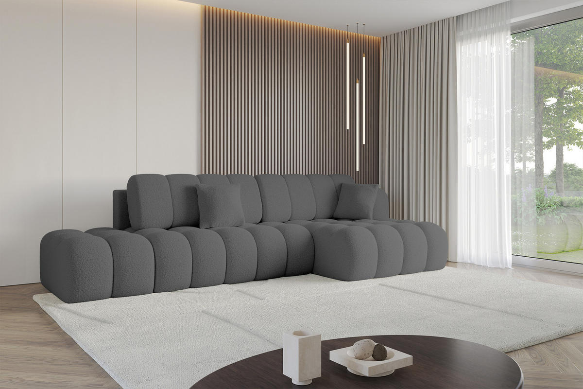 ECKSOFA mit Schlaffunktion Ottomane RECHTS OLEA-L2 321x164x75 Grau Bouclé - Schwarz/Grau, Holzwerkstoff/Kunststoff (164/321cm) - ALTDECOR