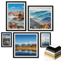 WANDBILDER 5er-Set - 50x50 cm & 20x30 cm & 40x60 cm Schwarzer Rahmen - Ausblicke auf die Natur, Leuchtturm, Berge - Schwarz, Kunststoff (40/60cm) - ArtPrintCave