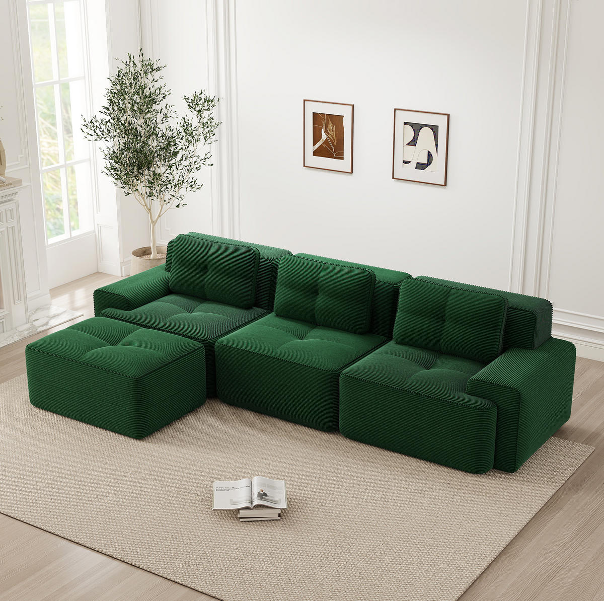 SOFA modularer Aufbau Cord Green 4-tlg. - Grün, Kunststoff (177/293.1cm) - Meubliv