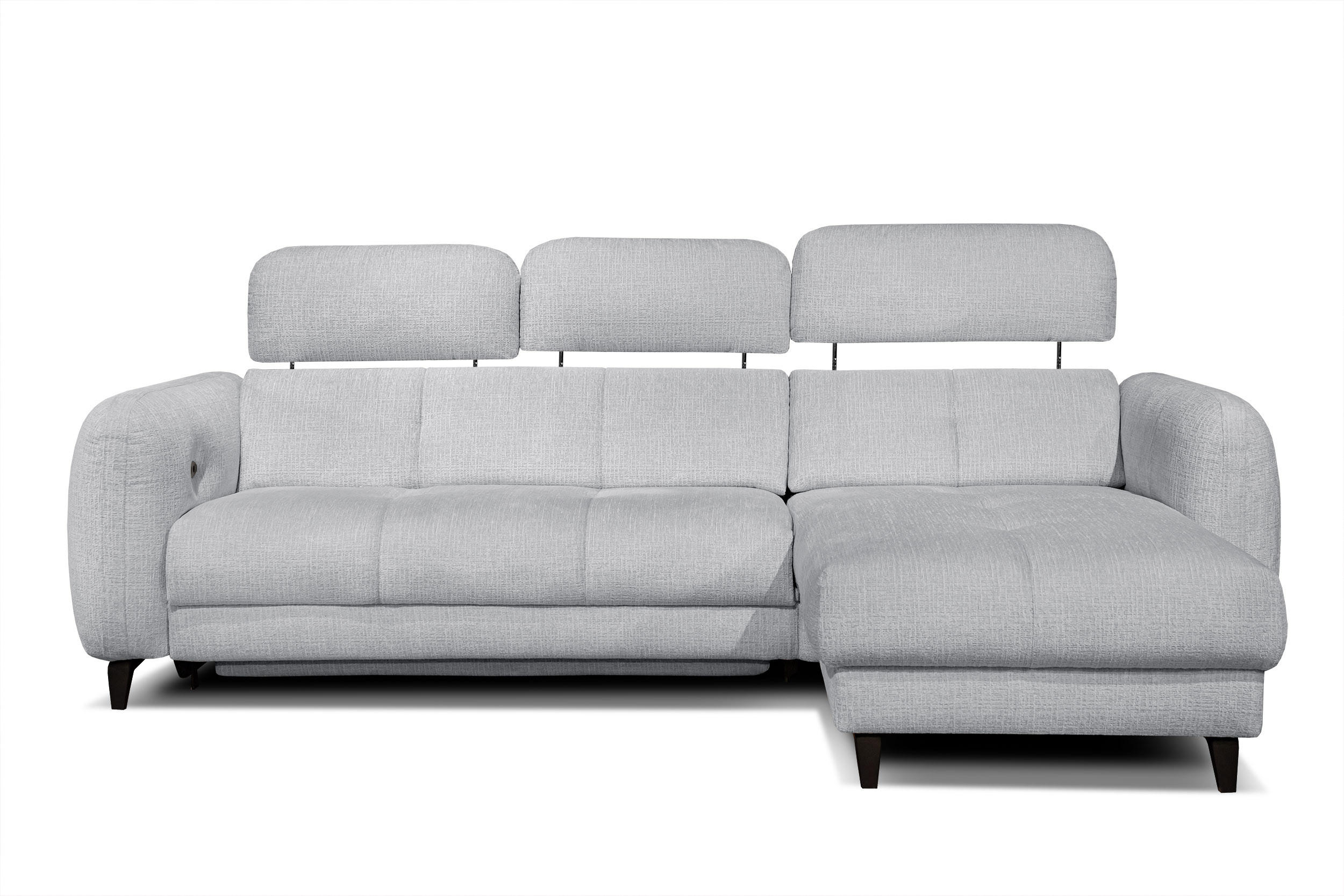 ECKSOFA SVEN 3-Sitzer, 1 Relax XL, verstellbare Kopfstützen, hellgrau - Hellgrau/Schwarz, Holzwerkstoff/Textil (256/163cm) - Courtois Laville