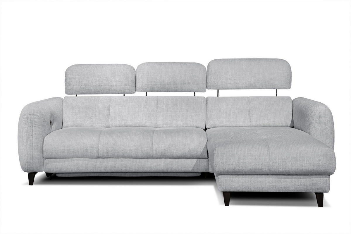 ECKSOFA SVEN 3-Sitzer, 1 Relax XL, verstellbare Kopfstützen, hellgrau - Hellgrau/Schwarz, Holzwerkstoff/Textil (256/163cm) - Courtois Laville