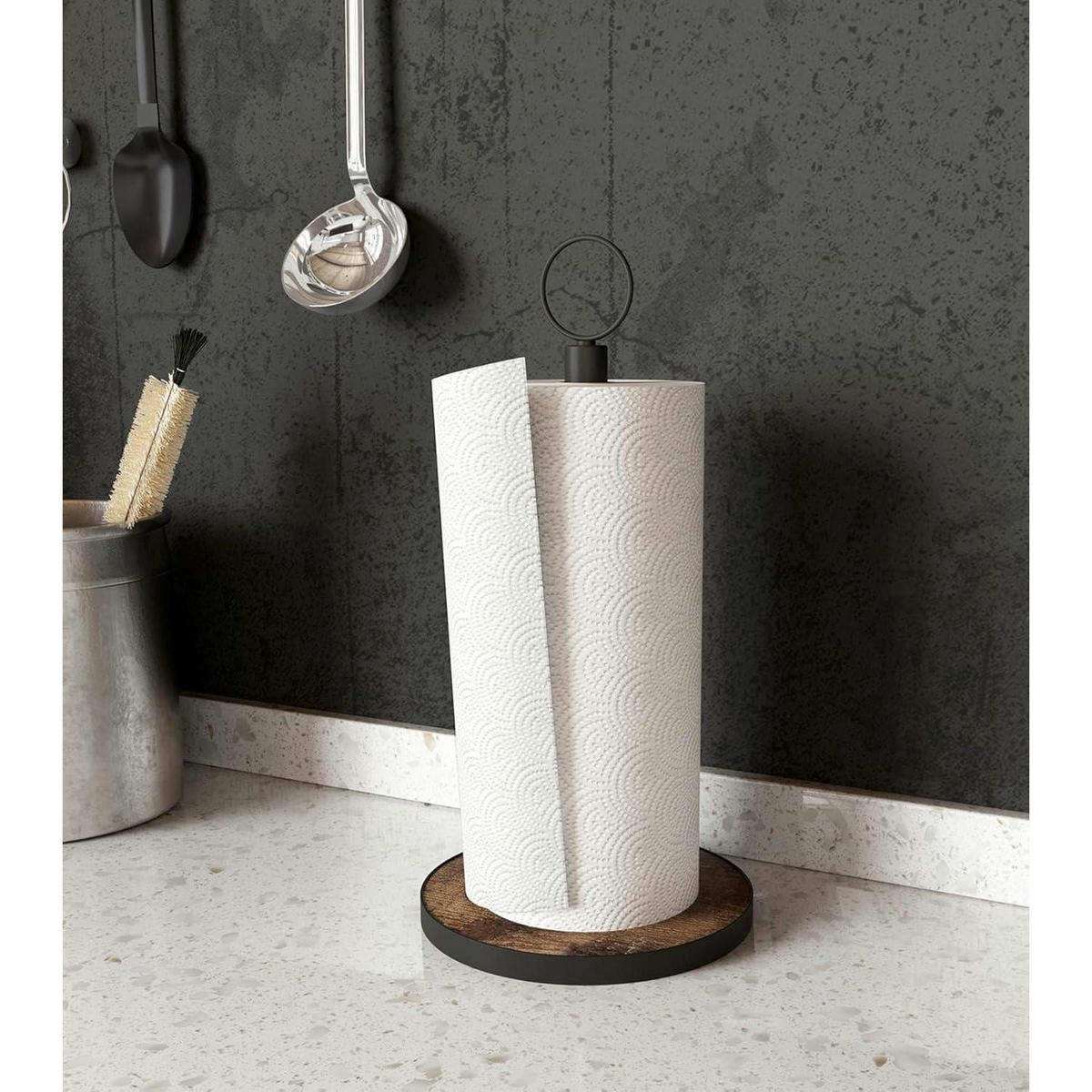 KÜCHENROLLENHALTER Landhausstil Holzbasis Braun - Multicolor, Holz (17.8/7.6/33cm)