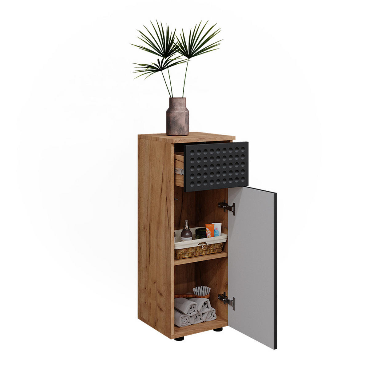MIDISCHRANK Irma Anthrazit gepunktet 30x81 cm mit 1 Schublade 2 Fächer - Anthrazit, Holzwerkstoff (30/81/30cm) - Vicco