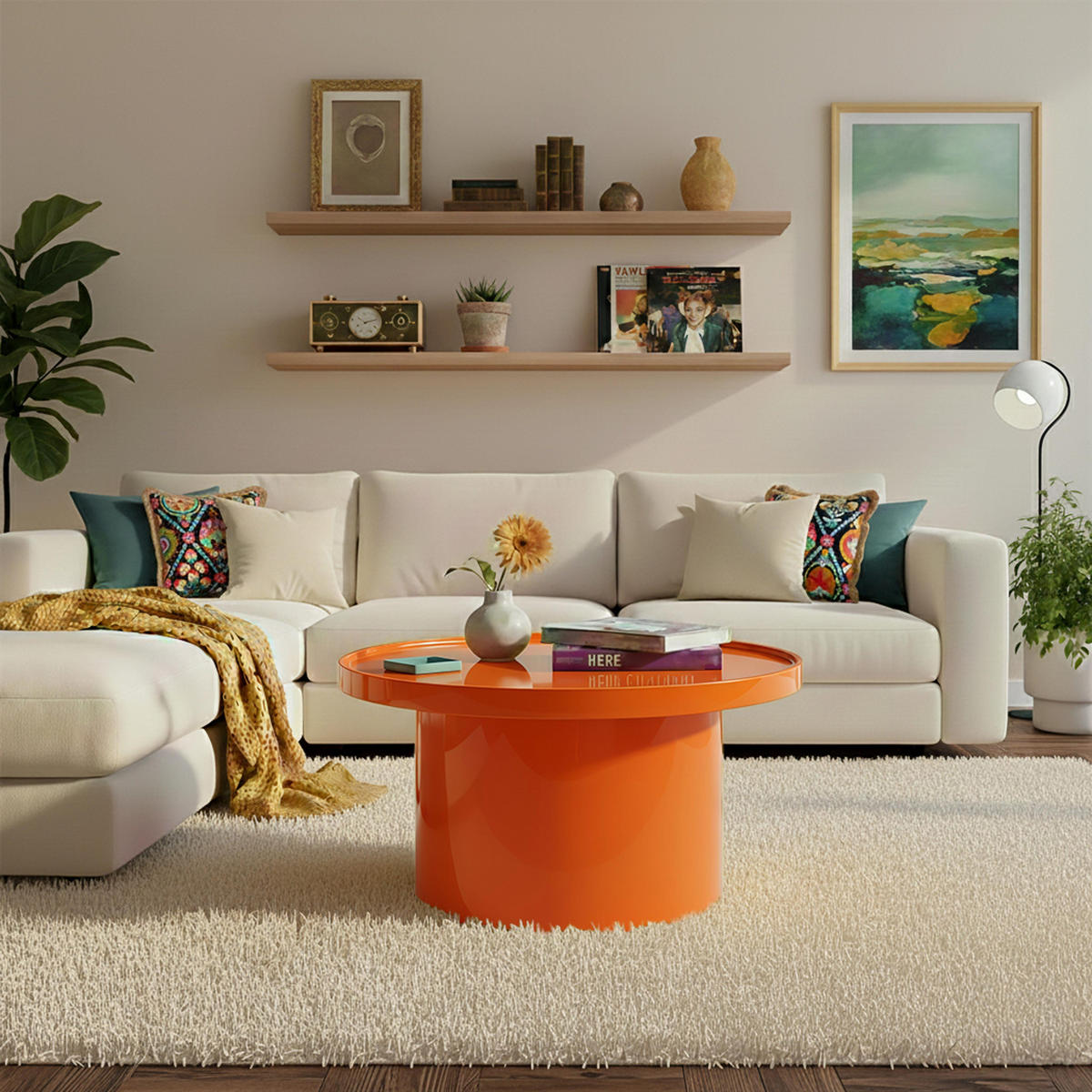 COUCHTISCH, Orange - Orange, Holzwerkstoff (70/70/40cm) - Oviala