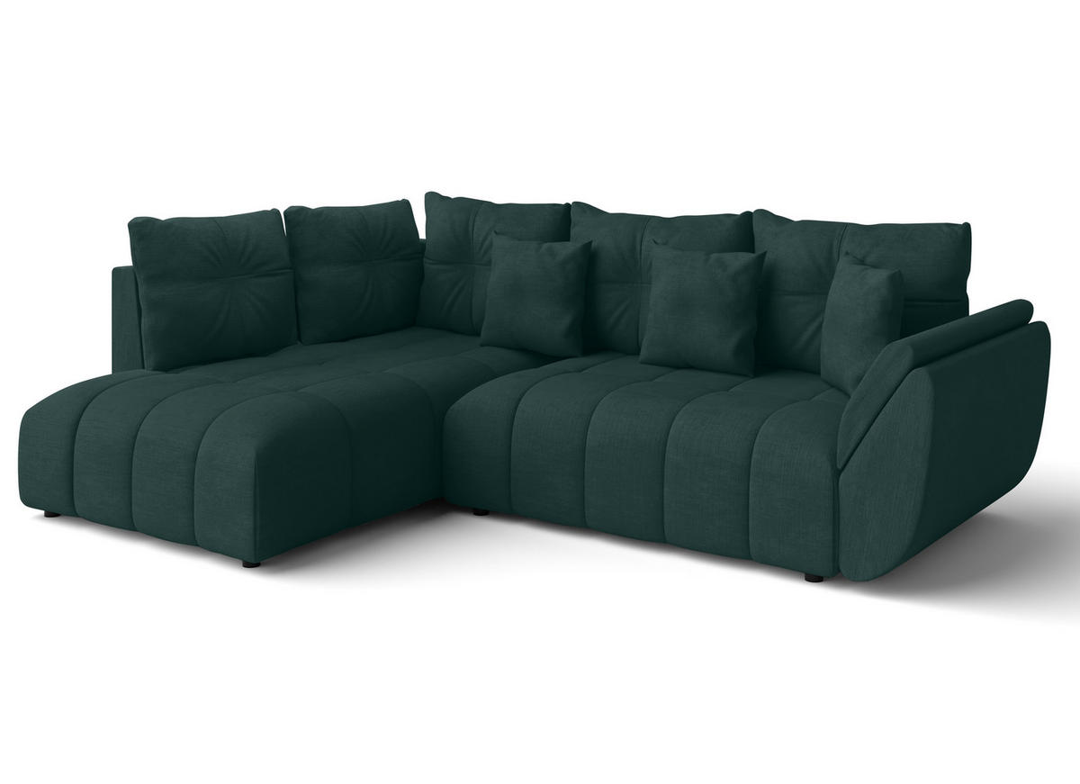 ECKSOFA L Form Corleone Grün 266/182/91 cm mit Schlaffunktion - Schwarz/Grün, Kunststoff/Textil (266/182cm) - AX Living
