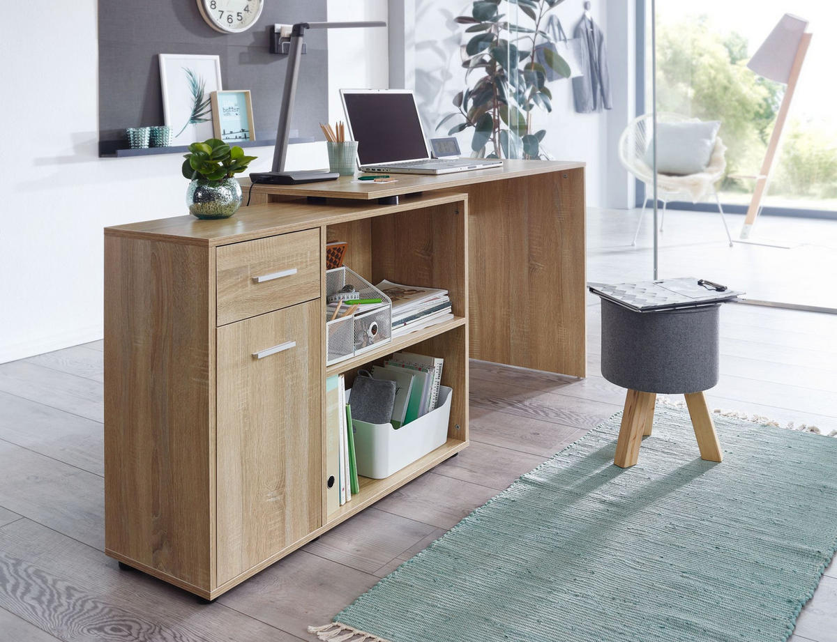 SCHREIBTISCH mit Regalplatte – flexibel aufstellbar, melaminbeschichtet, Sonoma, 120x107x75 cm - Beige/Braun, Holz/Kunststoff (107/120/75cm) - KADIMA DESIGN