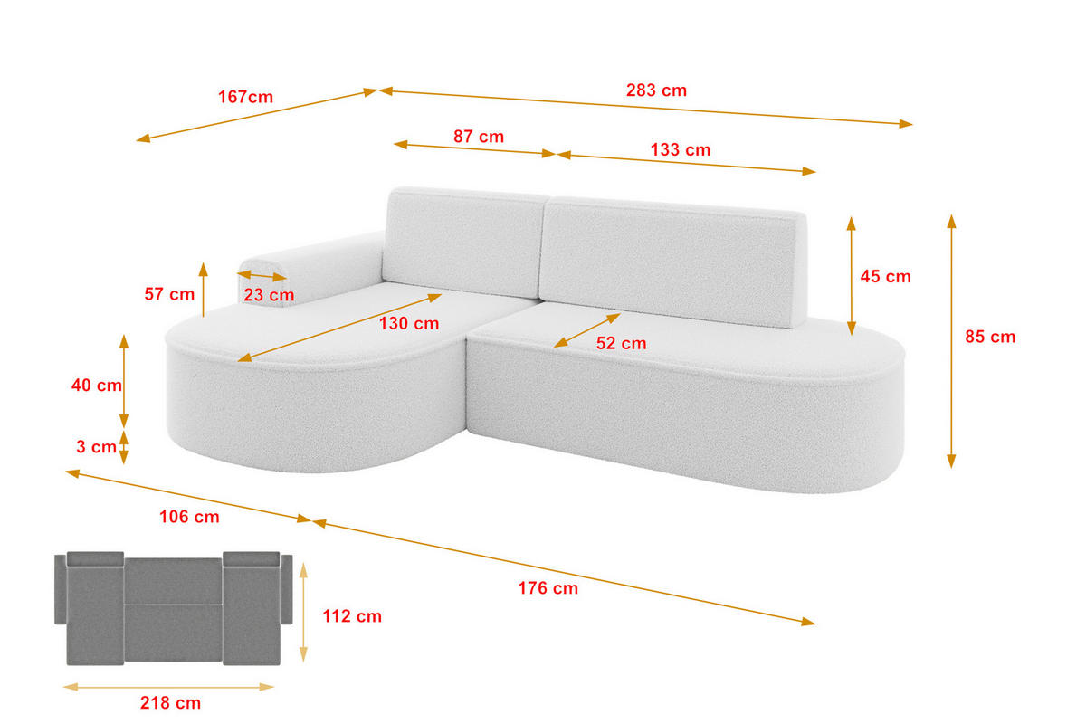 ECKSOFA mit Schlaffunktion und Bettkasten Ottomane Links MARI-L1-S - 283x167x85 cm Weiß Bouclé - Schwarz/Weiß, Holzwerkstoff/Kunststoff (283/167cm) - ALTDECOR