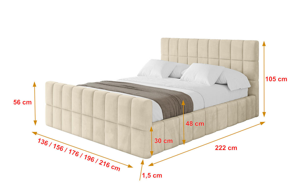 POLSTERBETT mit Bettkasten, Fußteil und Lattenrost, Boxbett mit Matratze H3/H4 - AMEA-Z 140x200 Beige - Ecru, Holzwerkstoff/Textil (140/200cm) - ALTDECOR