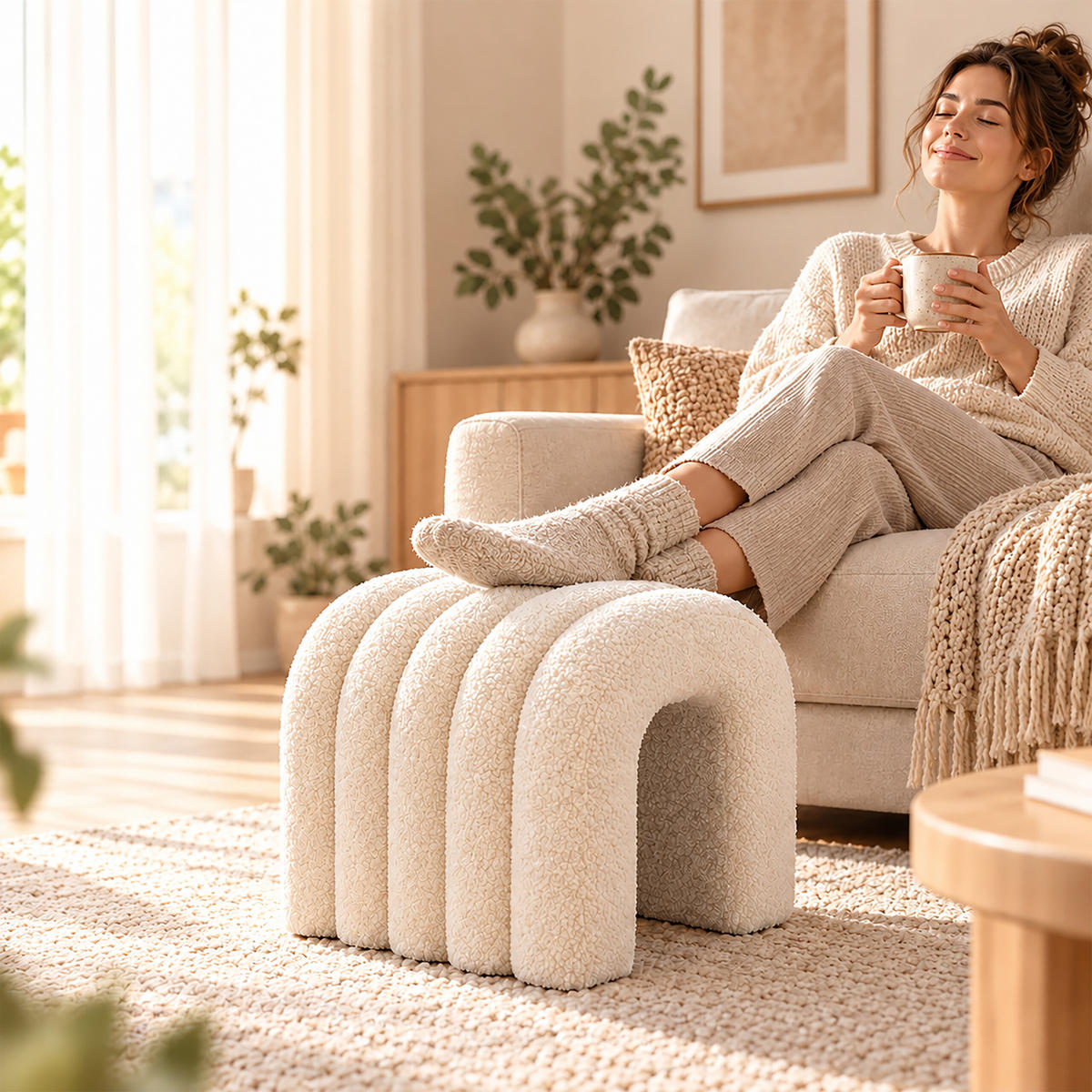 TABURET Bílý teddylátka - bílá, kompozitní dřevo/textil (35/36/36cm) - Relaxdays
