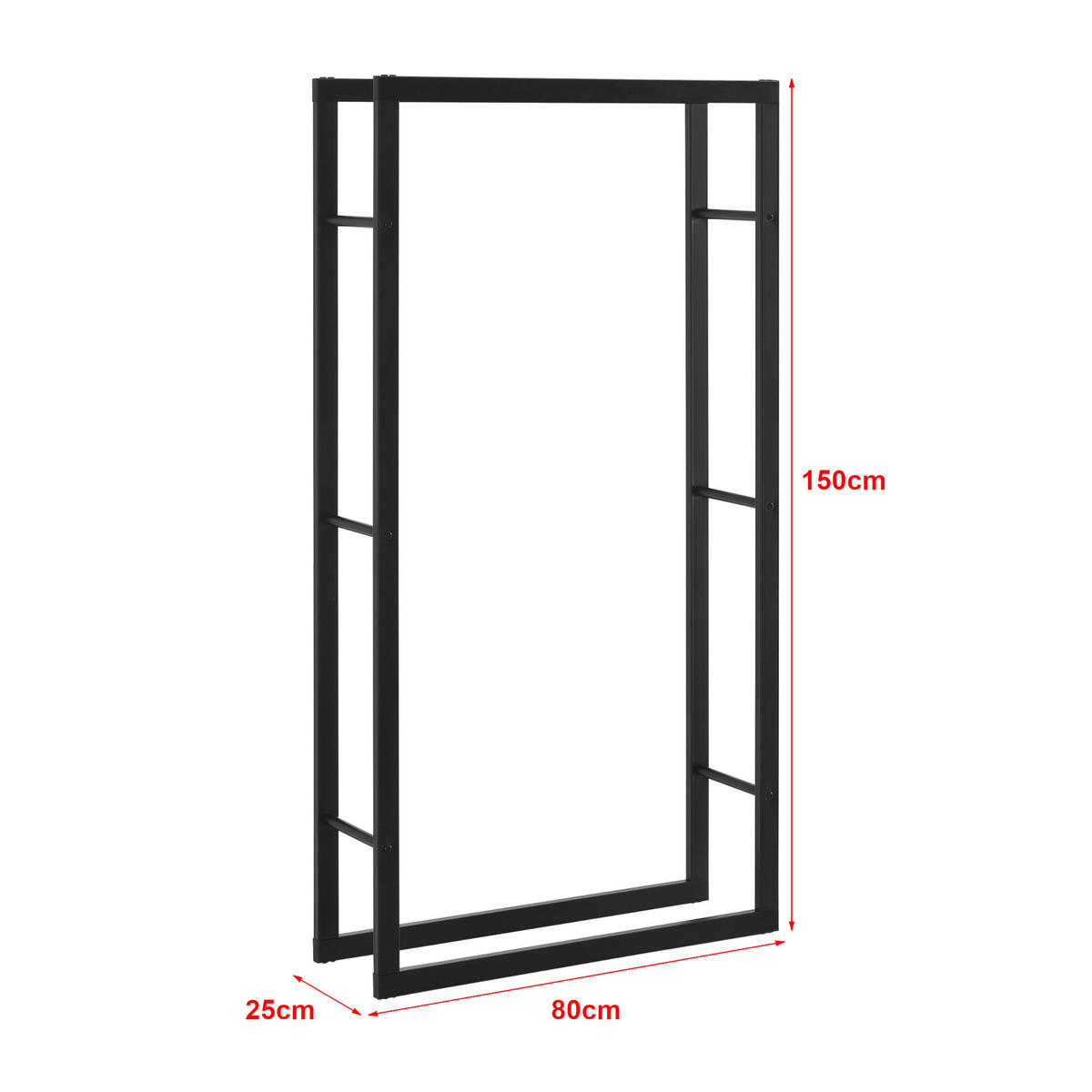 KAMINHOLZREGAL Täby - Schwarz, Metall (80/150/25cm) - [en.casa]