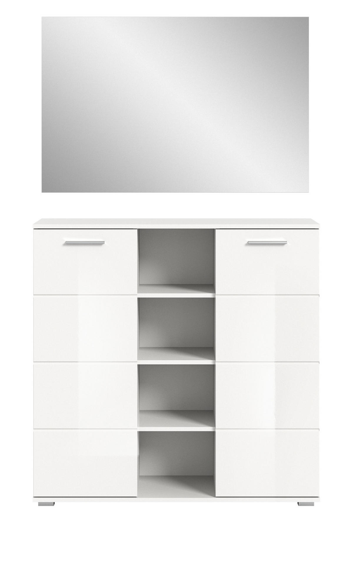 GARDEROBE Set 2-teilig weiß Hochglanz 110 cm, Kombination mit 10 Fächern - Weiß Hochglanz/Silberfarben, Glas/Holzwerkstoff (110/191/37cm) - Inn.Furn