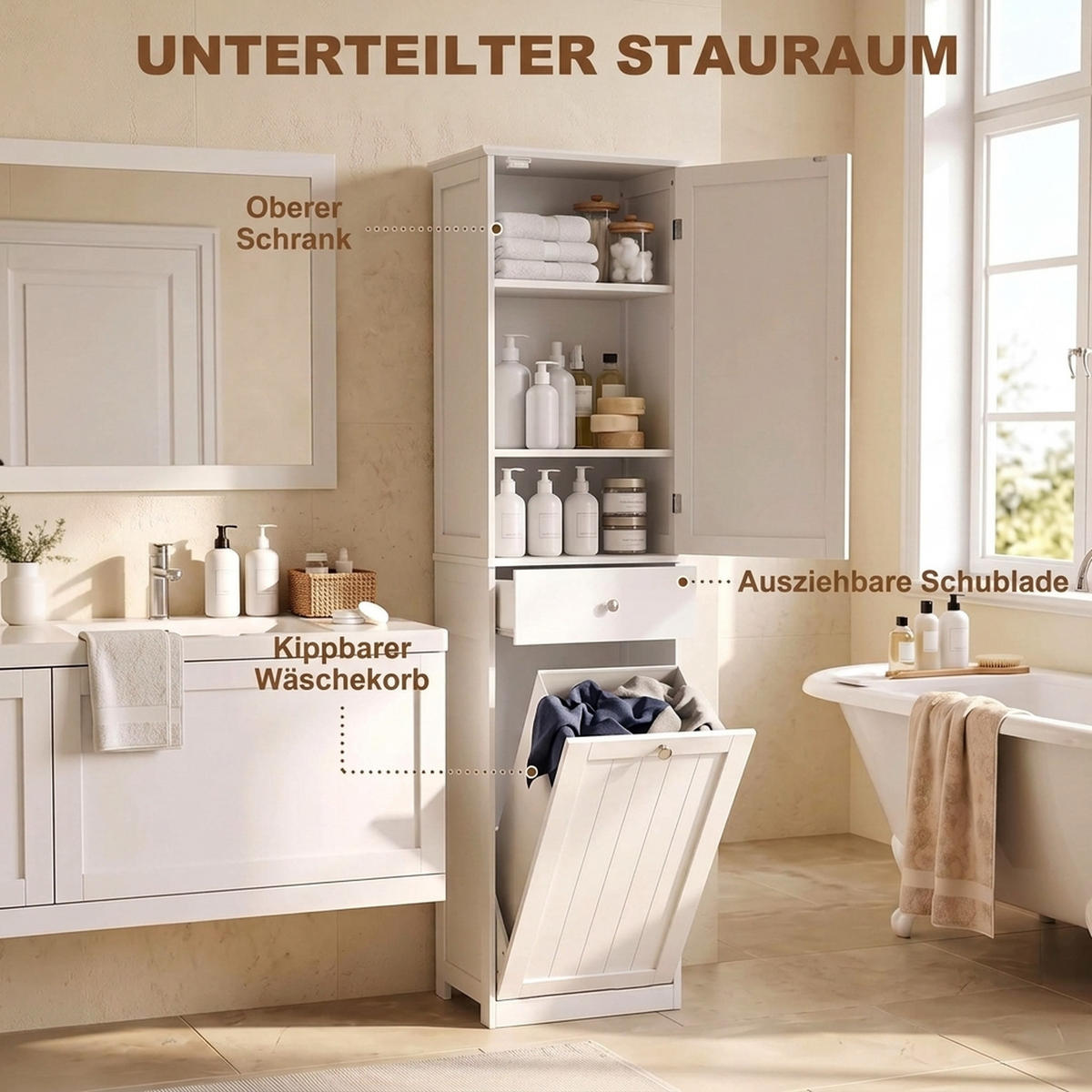 BADEZIMMERSCHRANK MDF Weiß - Weiß, Holzwerkstoff/Metall (30/180/45cm) - HOMCOM