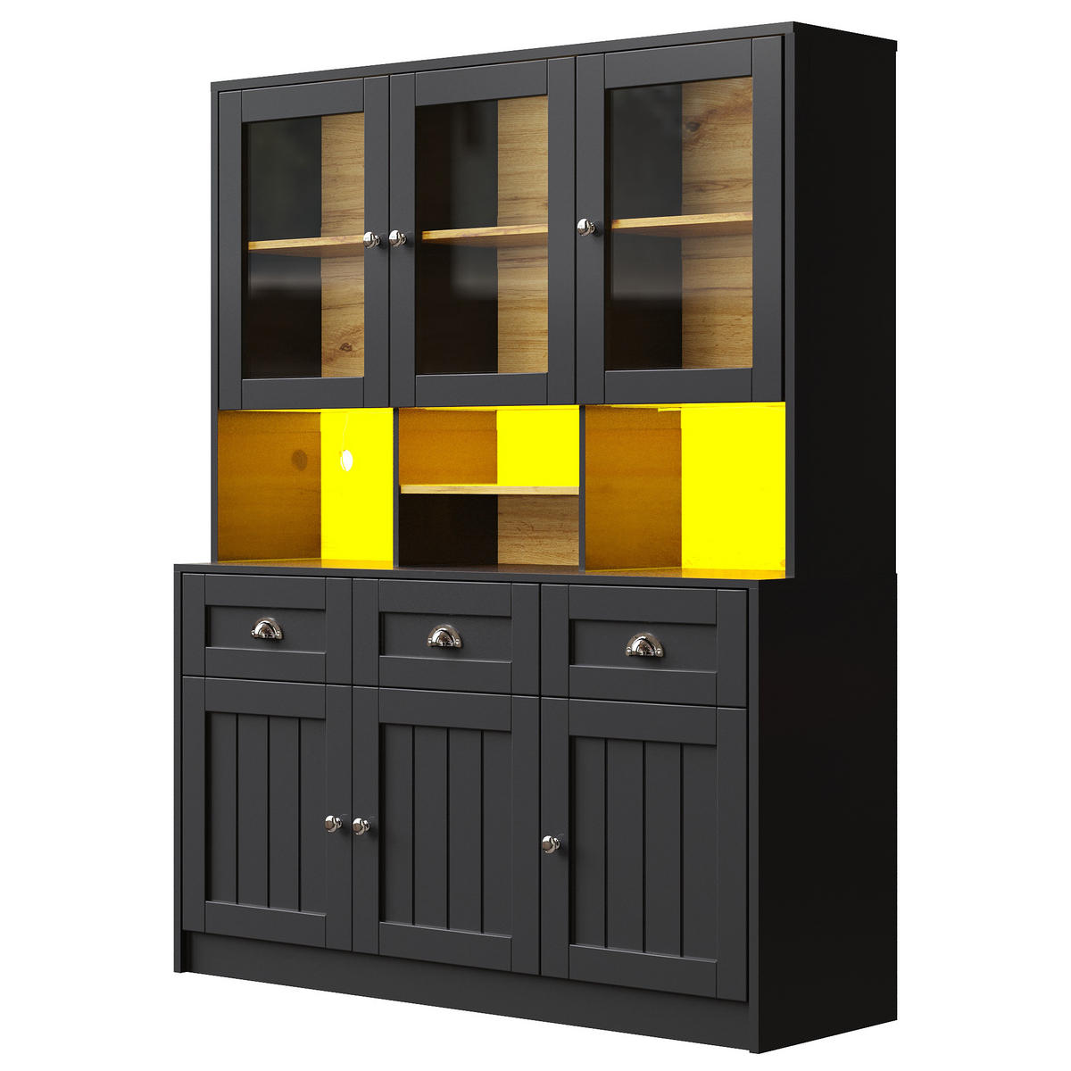 BUFFETSCHRANK Schwarz 140/40/175 cm - Schwarz, Holz (140/175/40cm) - PANGIVO