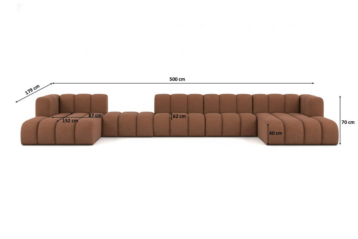 ECKSOFA U-Form Grand U Big XL 500 cm, Velourstoff Salvador, Dunkelbraun - Dunkelbraun, Holz (500/179cm) - Kaiser Möbel