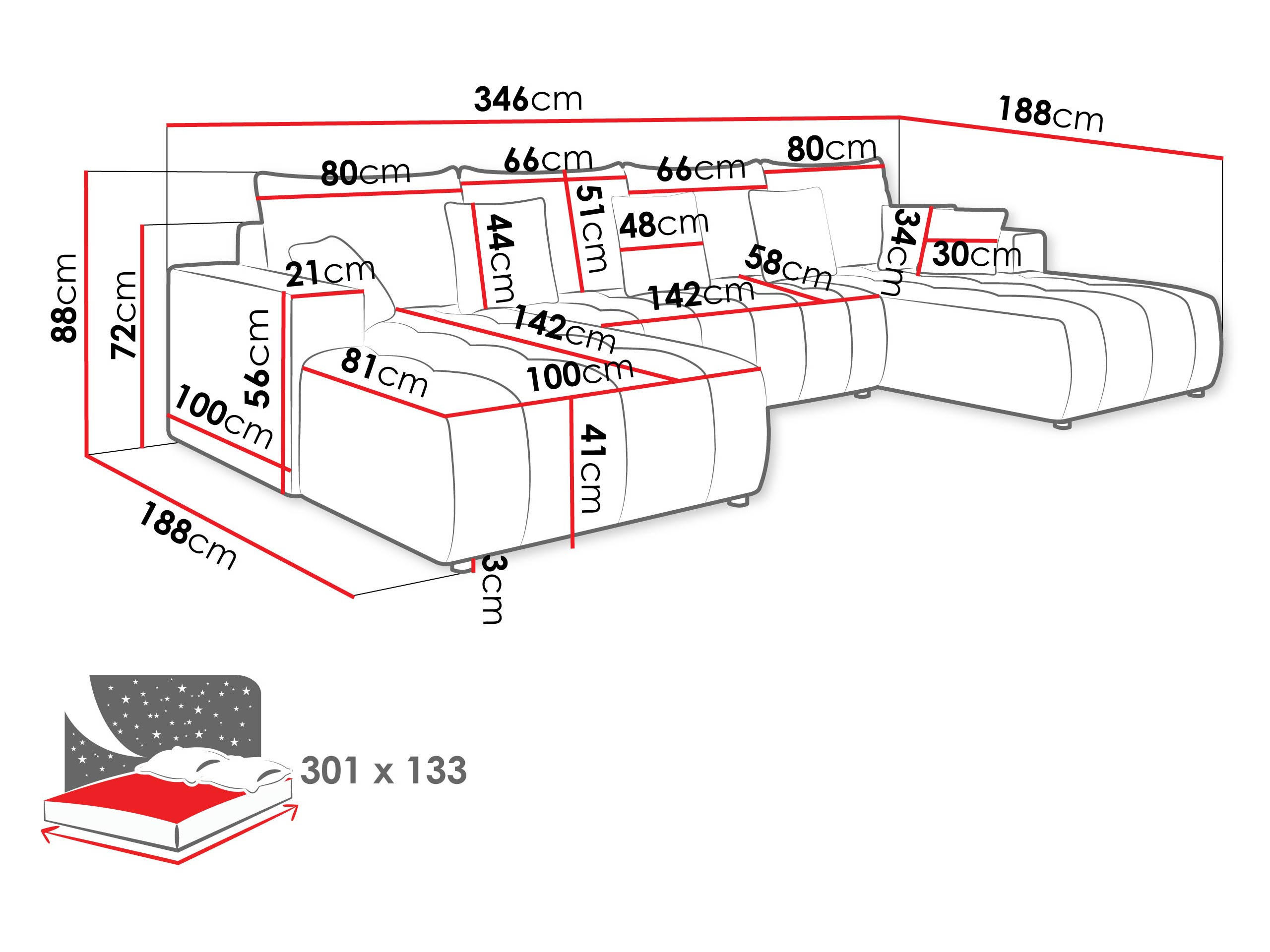 Thumbnail - Mirjan24 Wohnlandschaft, Hellbraun, Textil, 6-Sitzer, U-Form,Rechteckig, 346x88x188 cm, Wohnzimmer, Sofas & Couches, Woh...