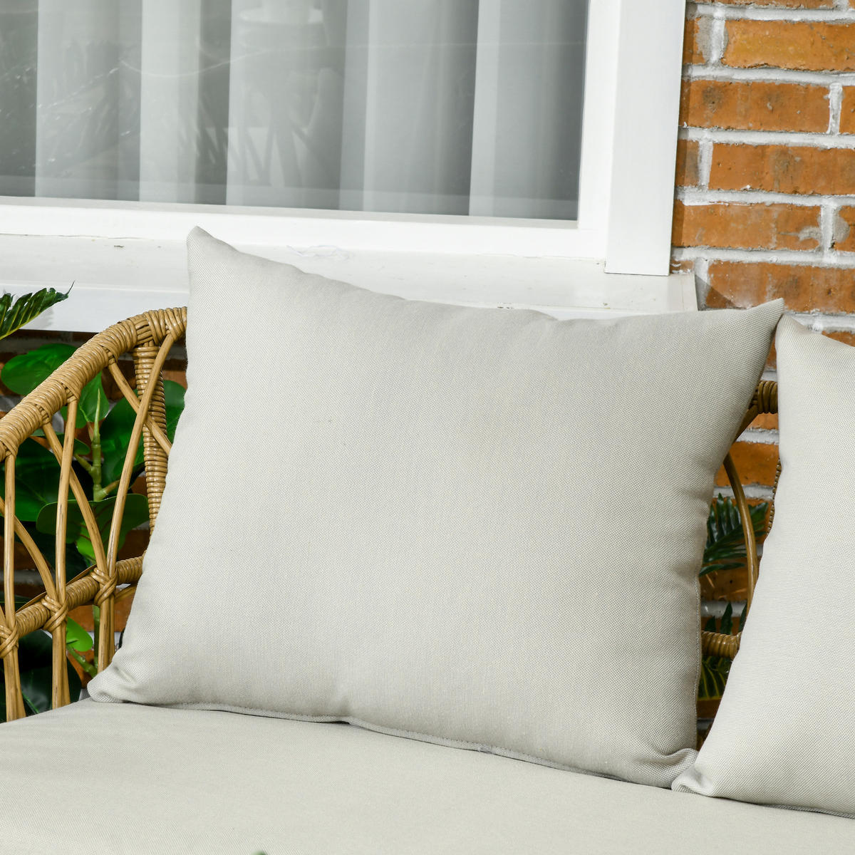 GARTENLOUNGE-SET Beige Kunststoffgeflecht 4-teilig mit Kissen und Tisch - Sandfarben, Holzwerkstoff - PANGIVO