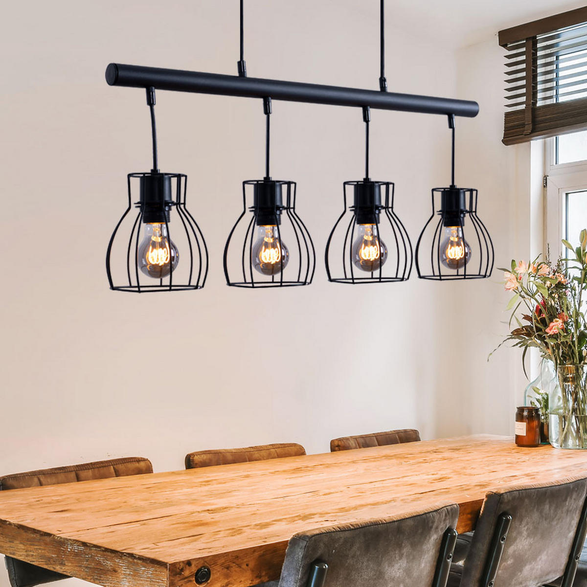 LED HÄNGELEUCHTE Käfig Design Schwarz - Schwarz, Metall (77/14/120cm)