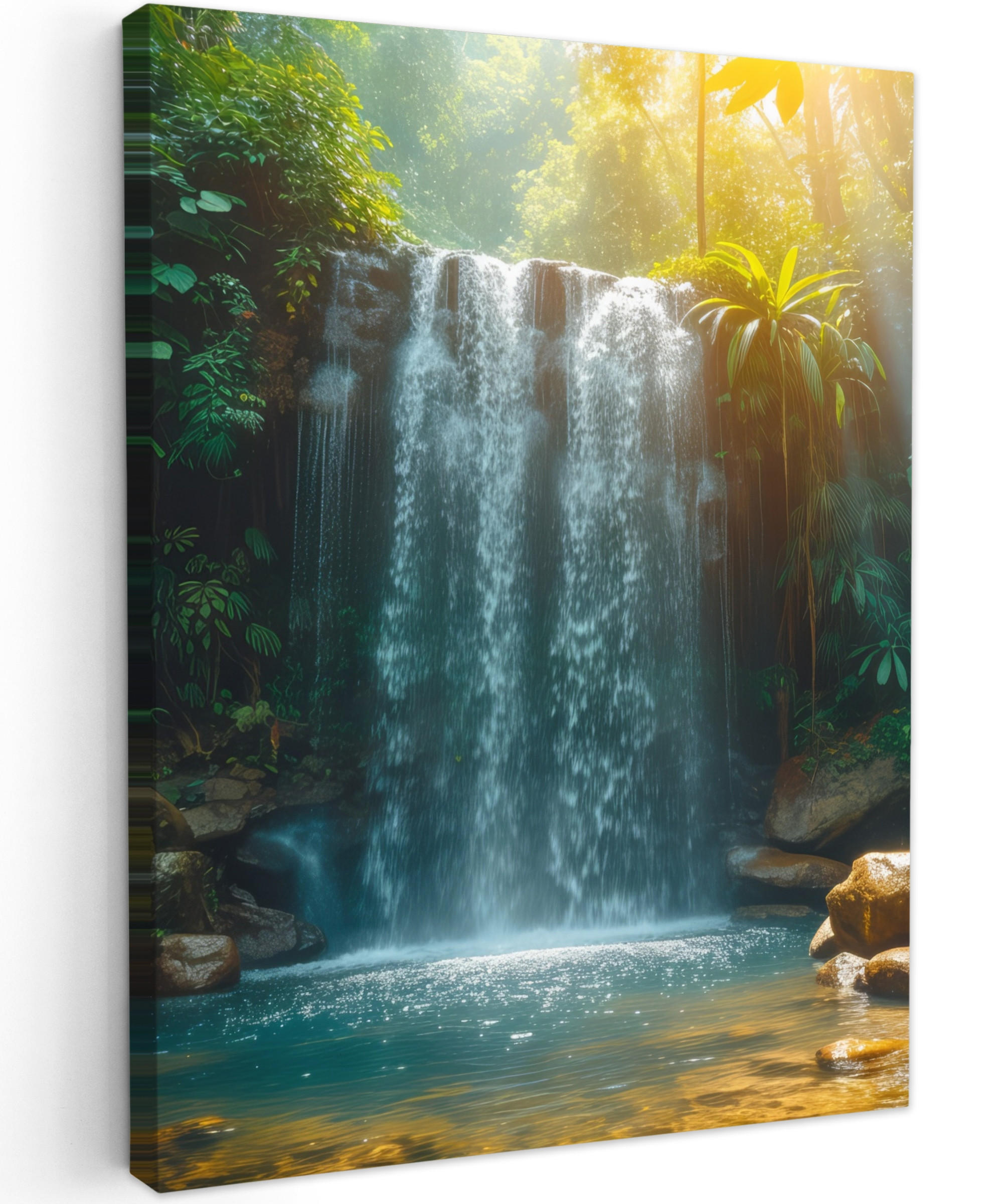 LEINWANDBILD Wasserfall - Dschungel - Sonne - Grün - Natur 30x40 cm - Grün, Textil (30/40cm) - MuchoWow