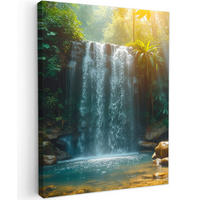 LEINWANDBILD Wasserfall - Dschungel - Sonne - Grün - Natur 30x40 cm - Grün, Textil (30/40cm) - MuchoWow