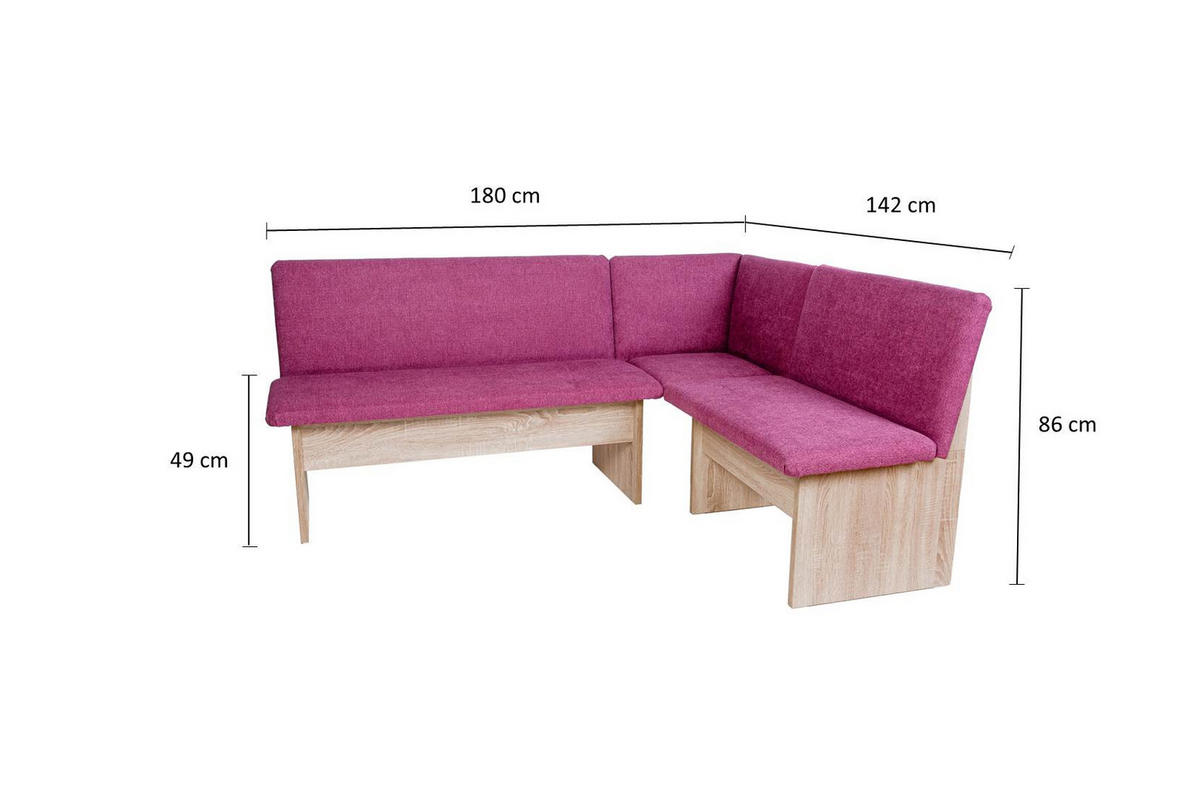 ECKBANK Die Vielseitige - Violett/Sonoma Eiche, Holzwerkstoff/Textil (145/185cm) - Kundler Home