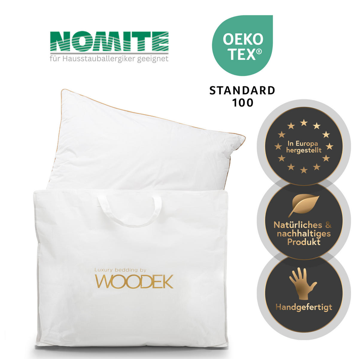 DAUNENKISSEN LUXURY BEDDING, Baumwolle - Weiß, Textil (80/80cm) - WOODEK