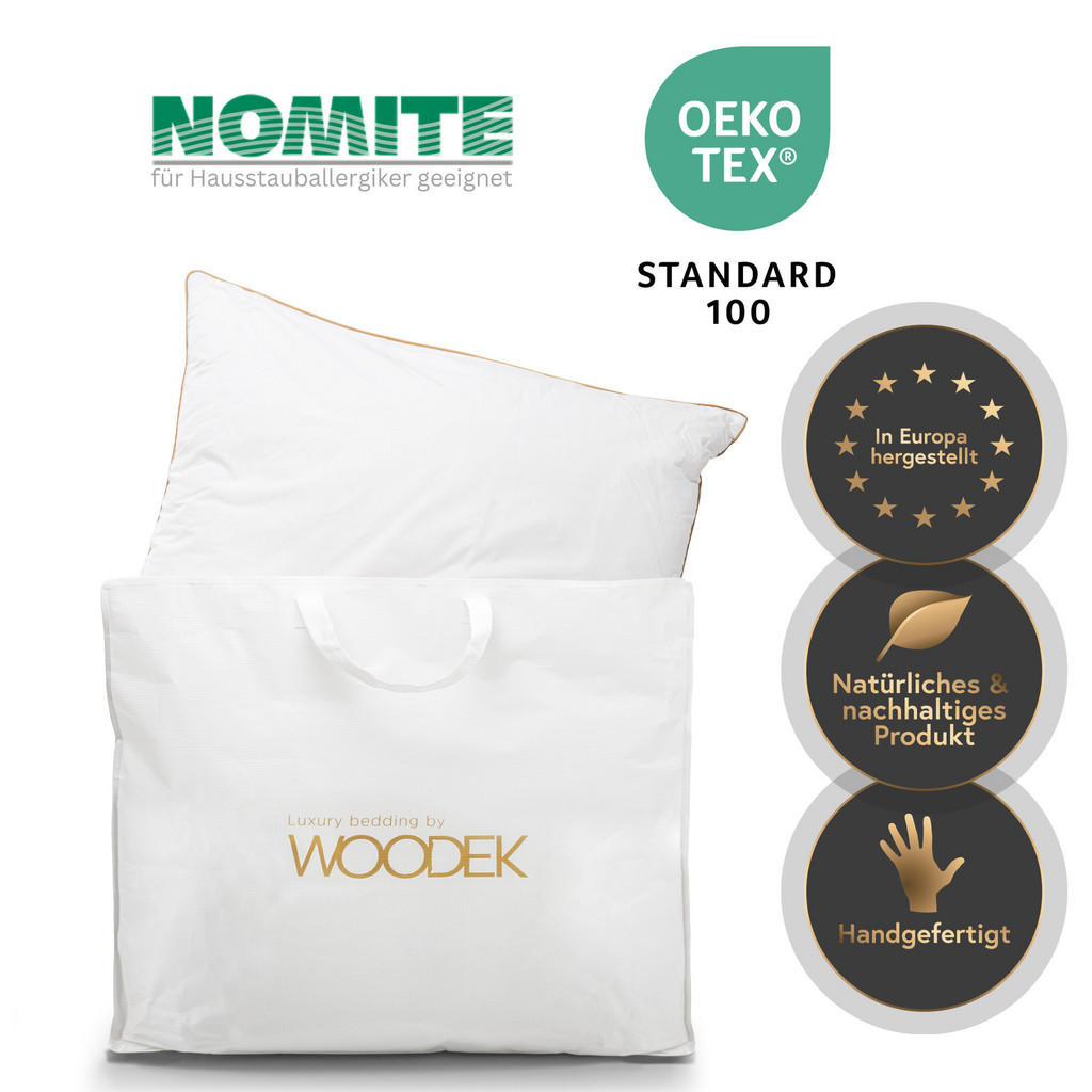Thumbnail - Woodek Daunenkissen, Weiß, Textil, Echtholz,Eiche, Holz Optik, Rechteckig, 50x70 cm, Oeko-Tex® Standard 100, Schlaftexti...